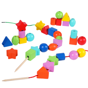 42pcs rainbow beads Toys for Toddlers Wooden Primary String Threading Beads Rainbow Lacing Toy Preschool