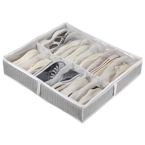 Under Bed Shoe Storage Organizer for Closet 12 Pairs Underbed Shoe Box Bedding Storage Organizer with Clear Cover