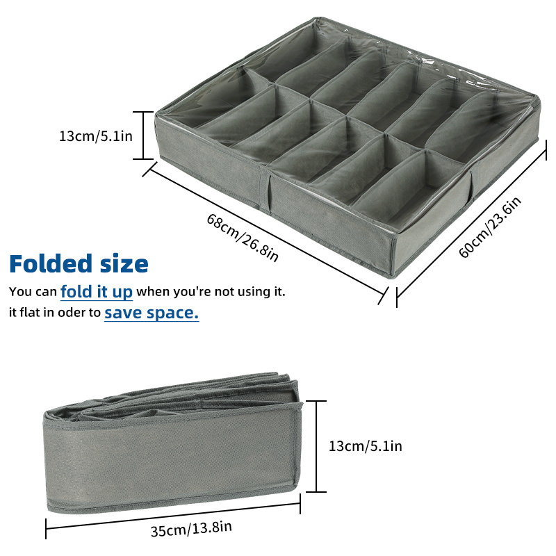 Customized Non-woven Transparent Lid Folding Underbed Shoe Storage Box Shoes Organizer With Zipper Closet Storage Box