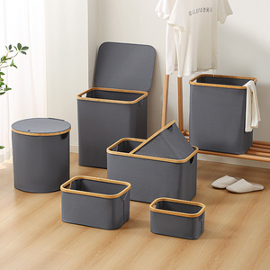 Fabric storage basket foldable bamboo laundry basket clothes organizer neatening closet baskets with handle