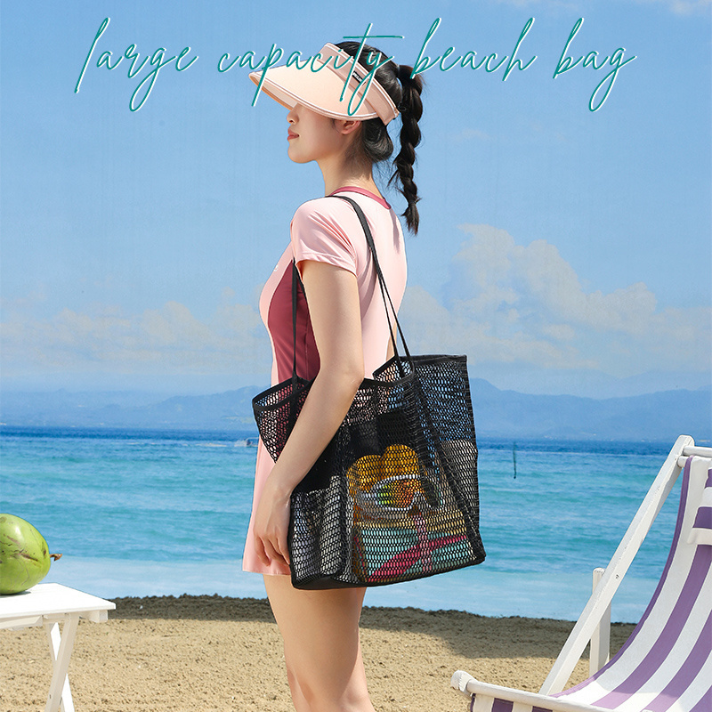 Nylon and Polyester Material Womens Shopping Travel Holidays Bag Beach Mesh Shoulder Handbag Beach Tote Bags