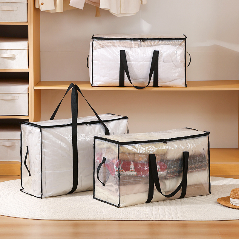 Large Capacity Quilt Storage Bag Clear Window Organizer Bag Clothes Blanket Bedding Storage Organizer Bag