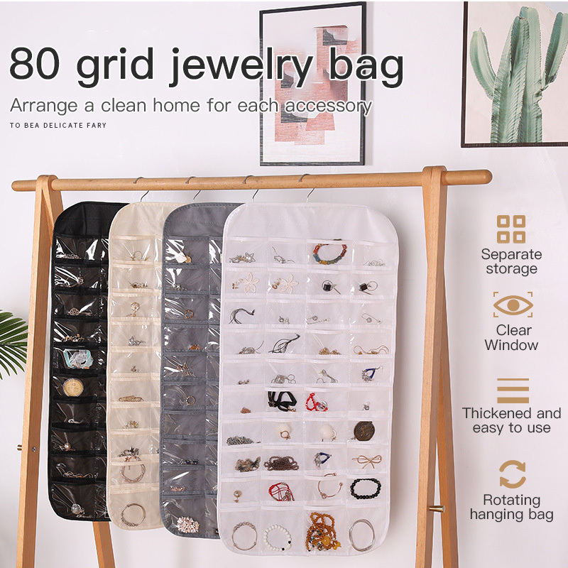 Newly Hanging Jewelry Organizer Storage Roll with Hanger Metal Hooks Double-Sided Jewelry Holder for Earrings