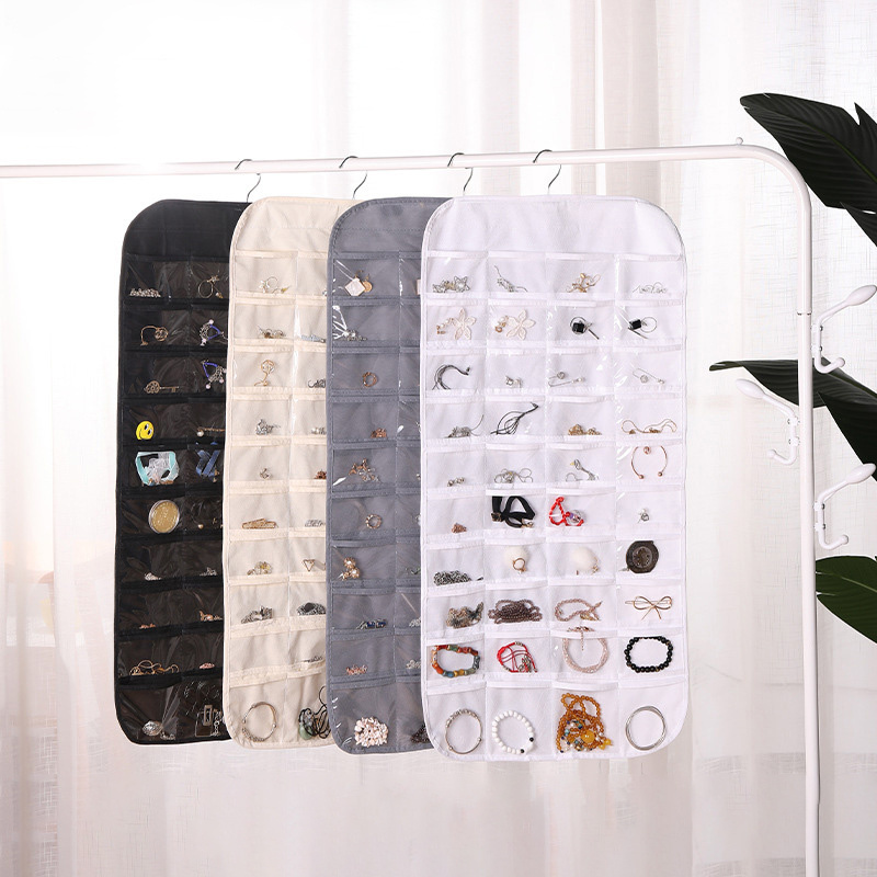 Newly Hanging Jewelry Organizer Storage Roll with Hanger Metal Hooks Double-Sided Jewelry Holder for Earrings