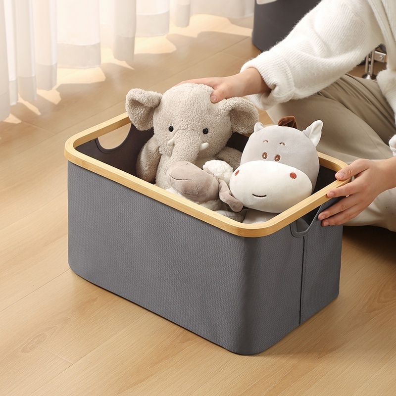 Fabric storage basket foldable bamboo laundry basket clothes organizer neatening closet baskets with handle