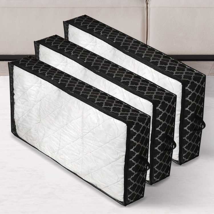 Black With Pattern Underbed Storage Containers Under Bed Storage Box Storage Bag With for Blankets Clothes Sweater shoes