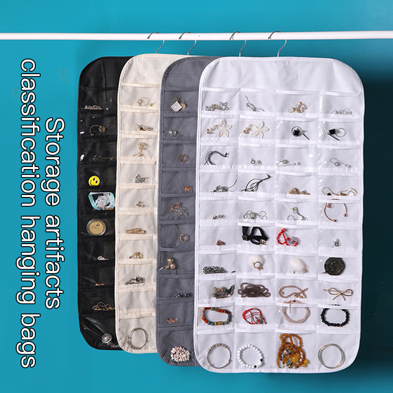 Newly Hanging Jewelry Organizer Storage Roll with Hanger Metal Hooks Double-Sided Jewelry Holder for Earrings