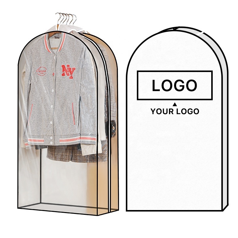 Custom Logo All Clear Garment Bags Wardrobe Closet Hanging Jacket Clothes Suit Bags Potable  Home Storage & Organization