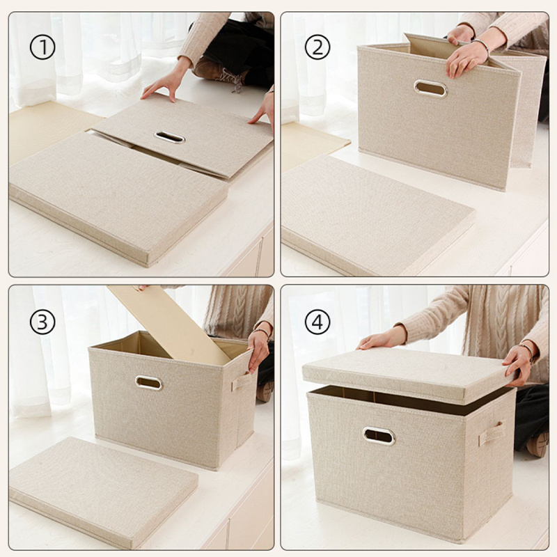 Hot Sale Fabric Storage Bins with Lids Foldable Clothing Closet Organizer 4 Handles Toy Box Storage Cubes Baskets Container