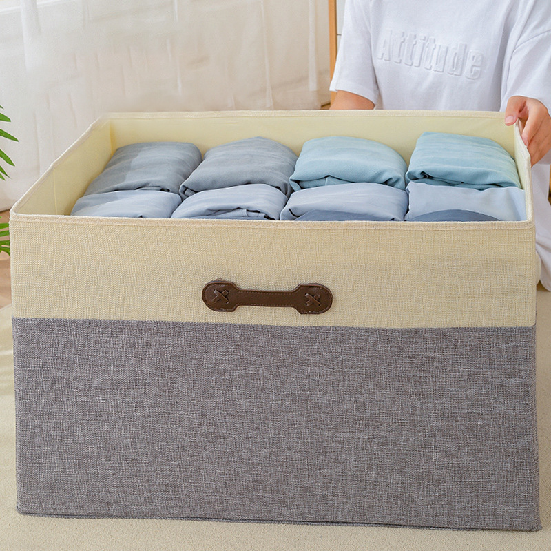 Foldable Cotton Linen Storage Bins with Lids Fabric Stackable Storage Organizer Box For Organizing Bedroom Closet