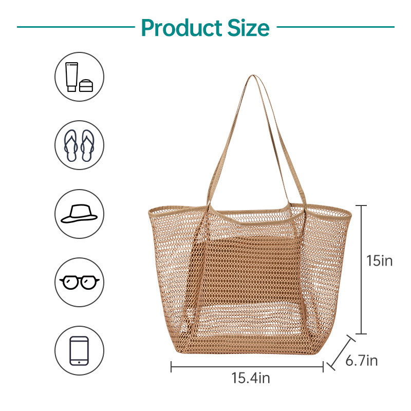 Nylon and Polyester Material Womens Shopping Travel Holidays Bag Beach Mesh Shoulder Handbag Beach Tote Bags