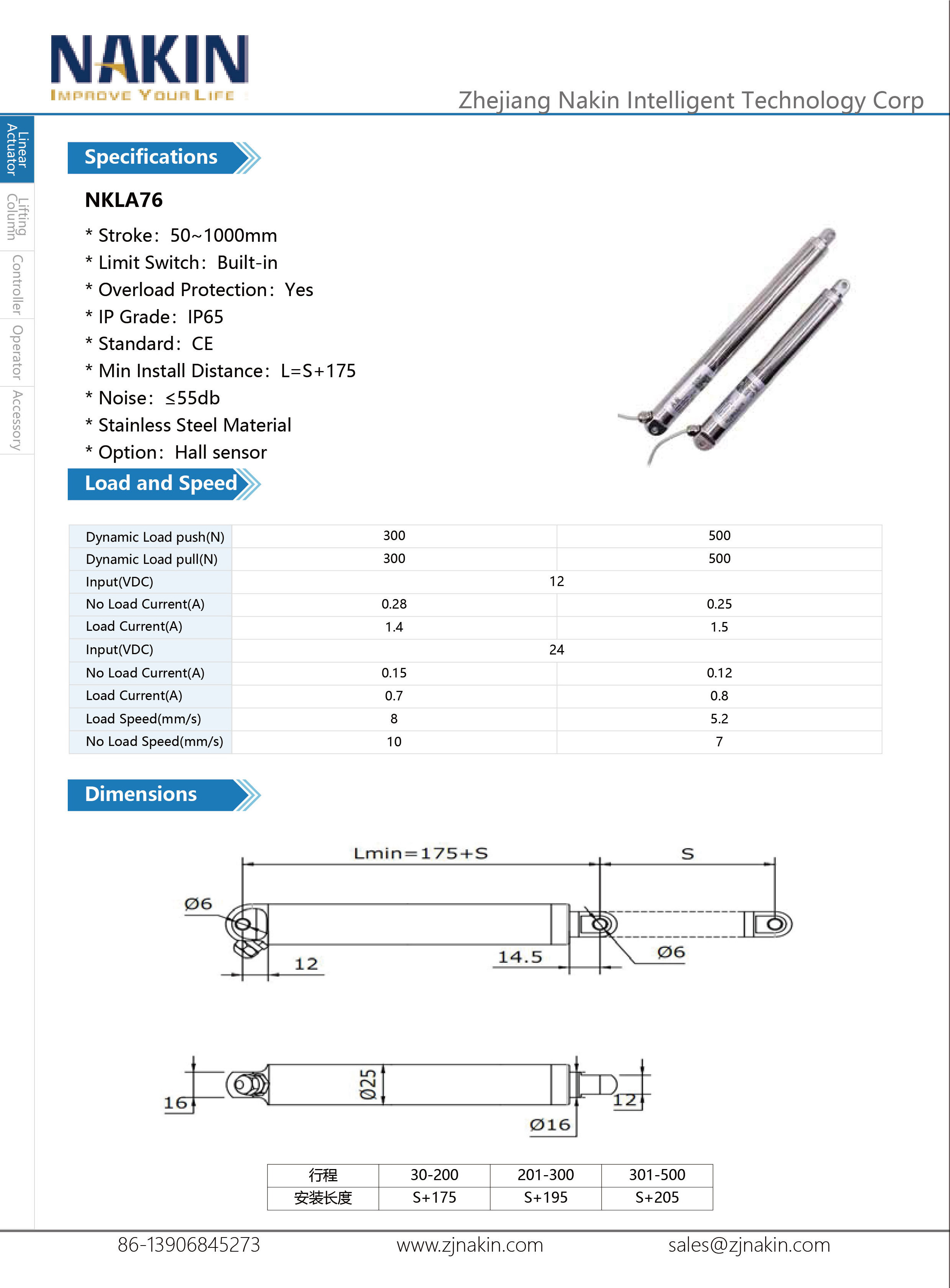 linear actuator 12v 24v electric tubular  12v telescopic linear actuator stand  Stainless Steel  hall sensor SYNC for recliner m