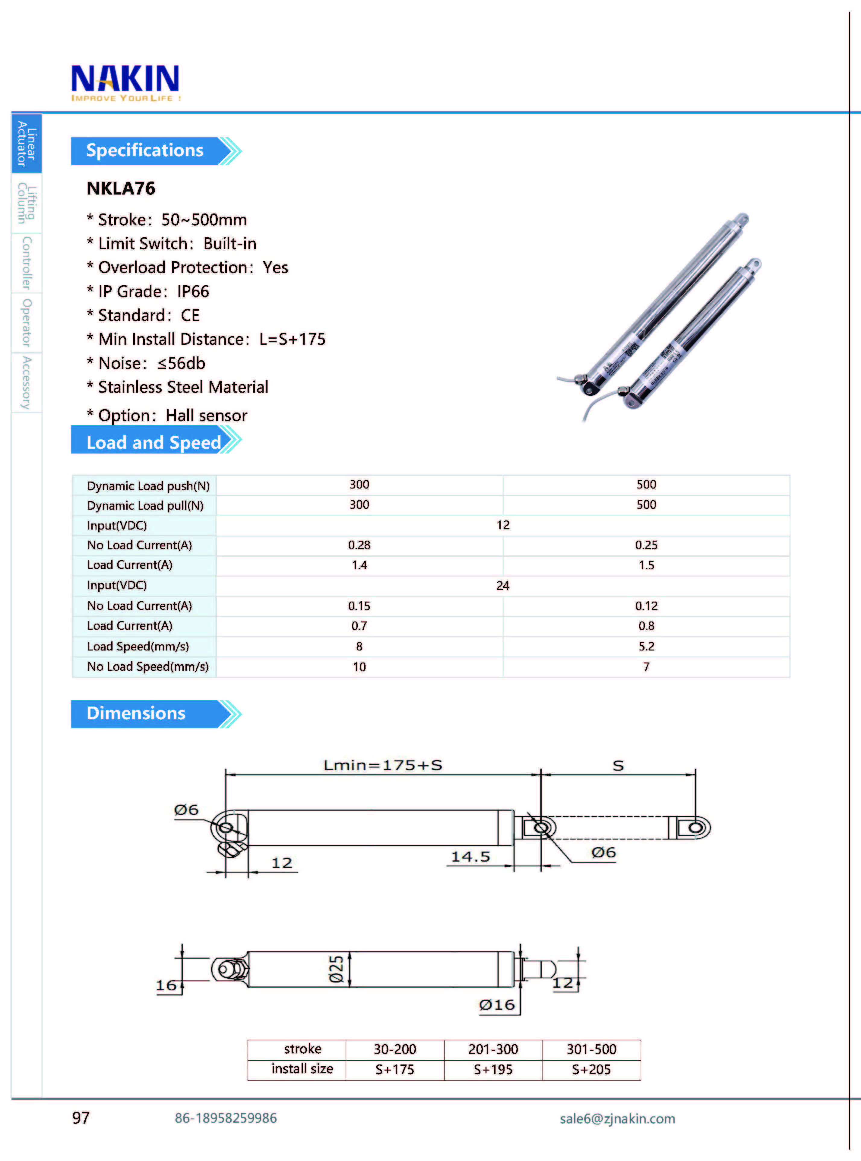 12V 24V DC motor 500N 50KG load Stainless Steel Tubular Inline Electric Linear Actuator