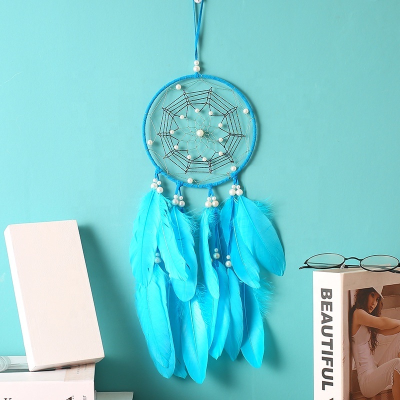 2024 Creative birthday gifts blue feather dreamcatcher wall hanging home decor ornaments dream catcher