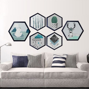 2024 Custom logo wall hanging hexagonal  wooden picture photo frame wood painting frame home decor