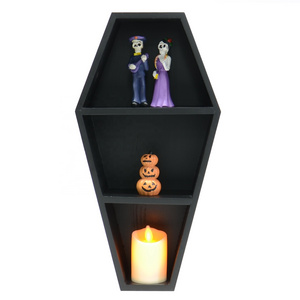 Spooky Gothic Decor Wooden Wall Mounted Coffin Shelf