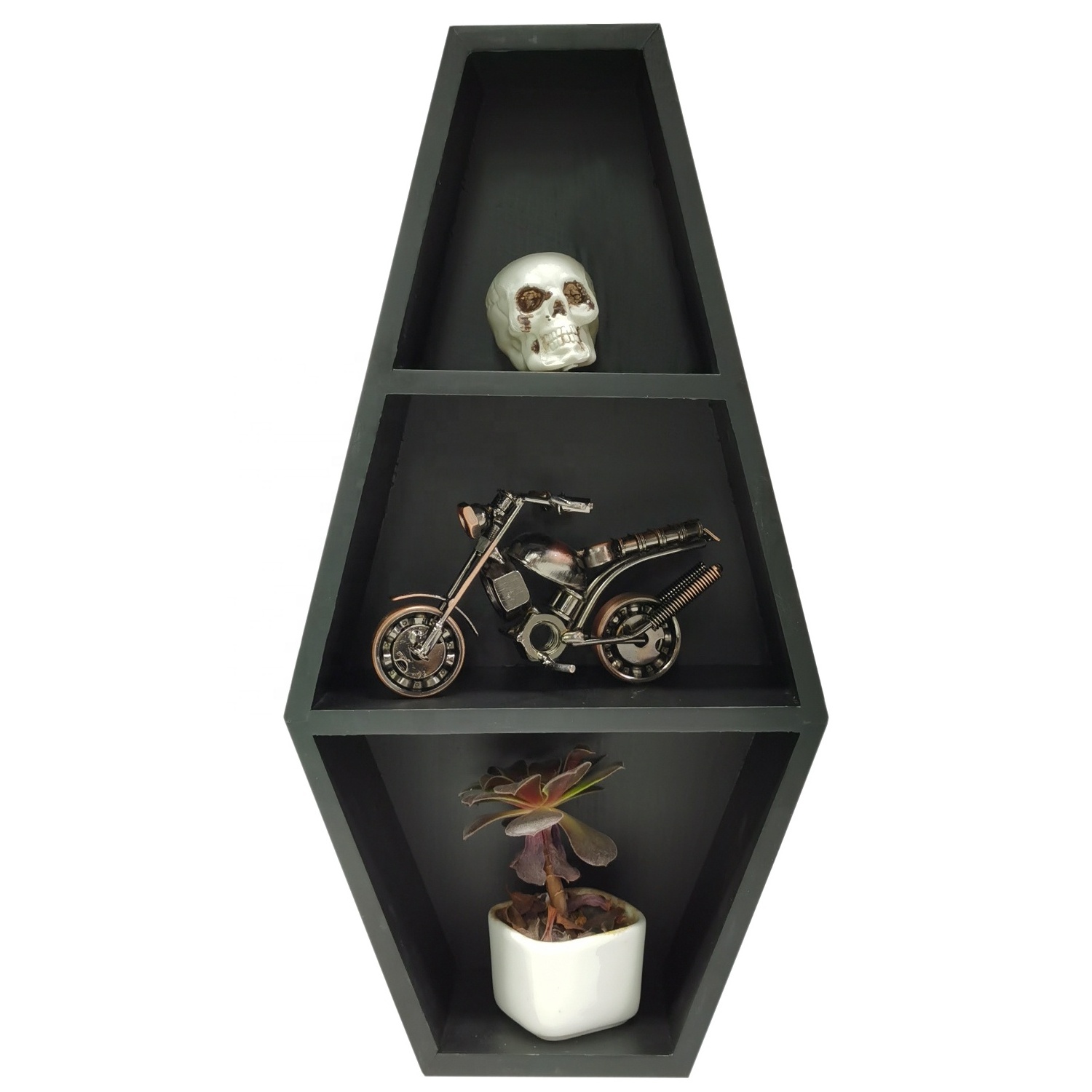 Spooky Gothic Decor Wooden Wall Mounted Coffin Shelf