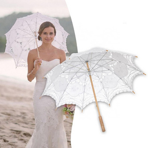 Cheap wholesale sun Embroidery ivory lace bride wedding parasols decoration umbrellas