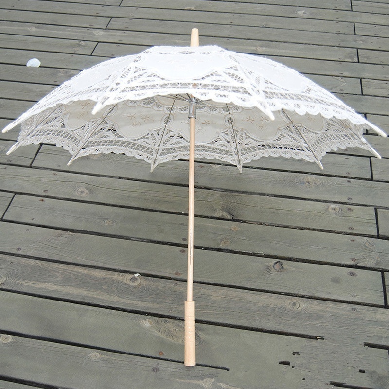 Cheap wholesale sun Embroidery ivory lace bride wedding parasols decoration umbrellas