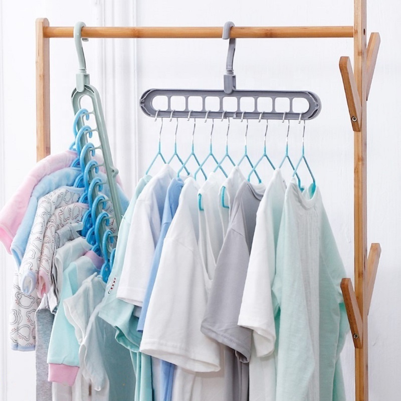 Eco friendly 9holes 360 rotating clothes drying rack saving space folding plastic coat cloth hanger