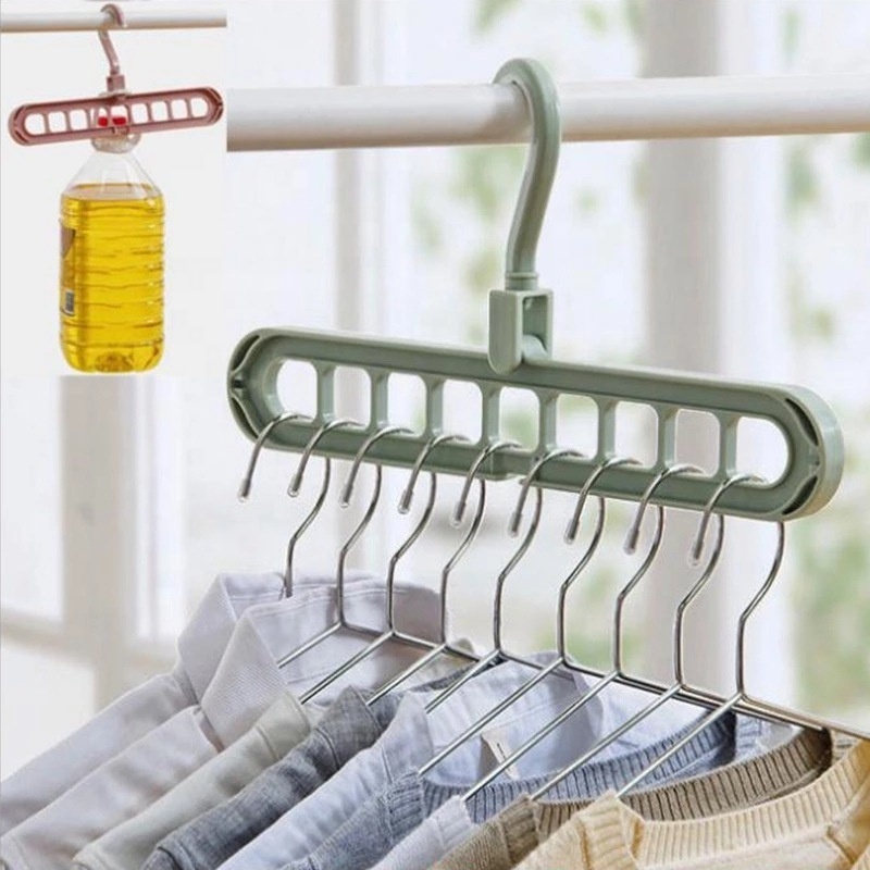 Eco friendly 9holes 360 rotating clothes drying rack saving space folding plastic coat cloth hanger