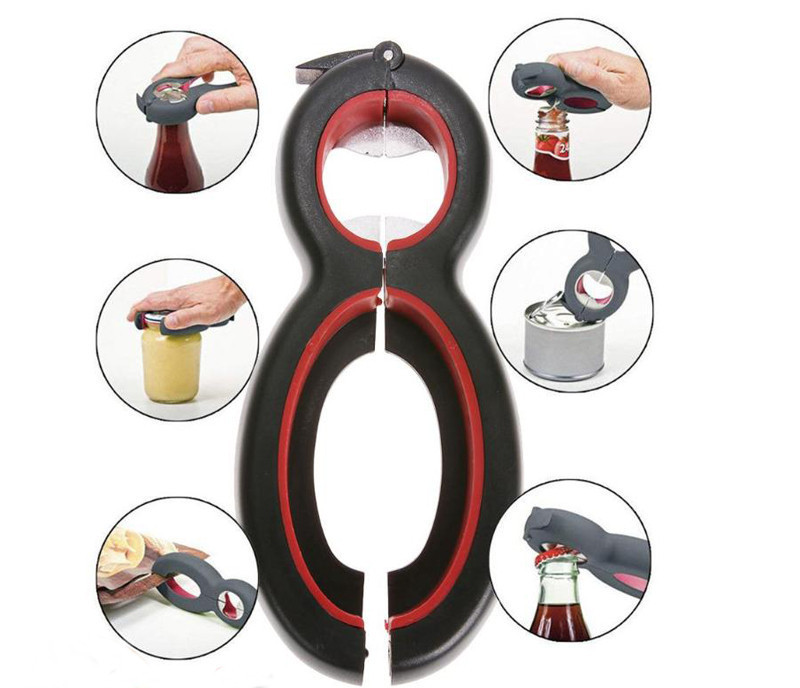 6 in 1 Multi Function Can Beer Bottle Opener Jar Gripper Can Beer Lid Twist Off Jar Wine Opener Claw