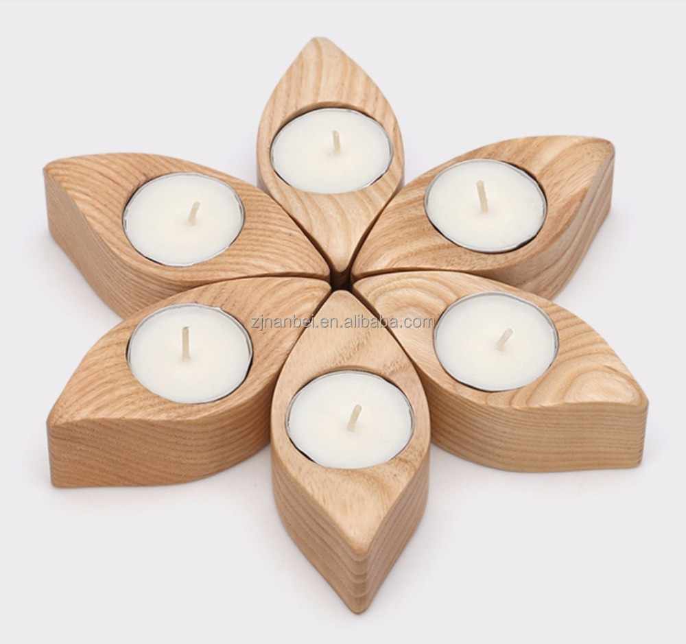 2024 Custom small wooden petal candle holder tea light holder for wedding decoration