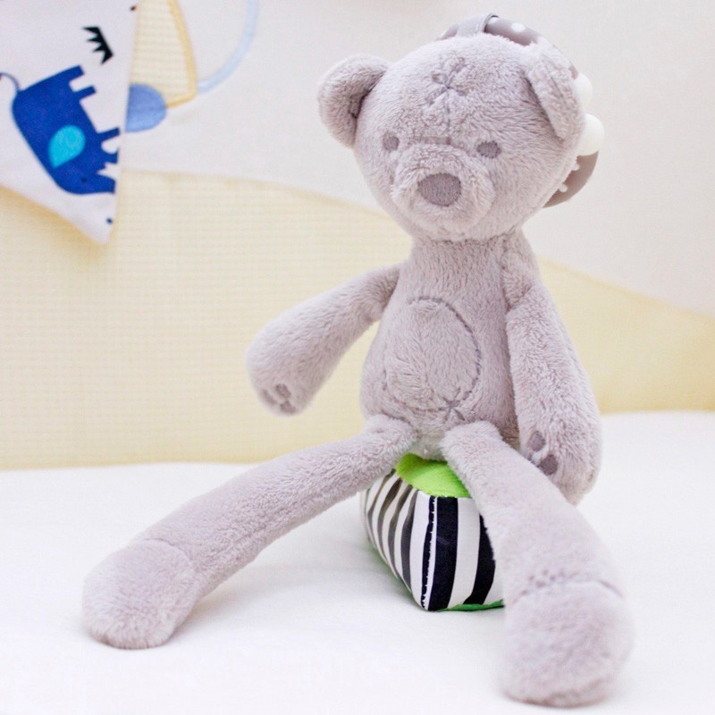 cute baby crib stroller rabbit bunny bear soft stuffed plush toys infant doll with hanging ring windchimes