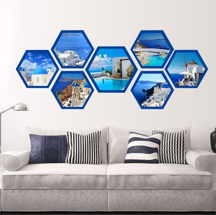 2024 Custom logo wall hanging hexagonal  wooden picture photo frame wood painting frame home decor