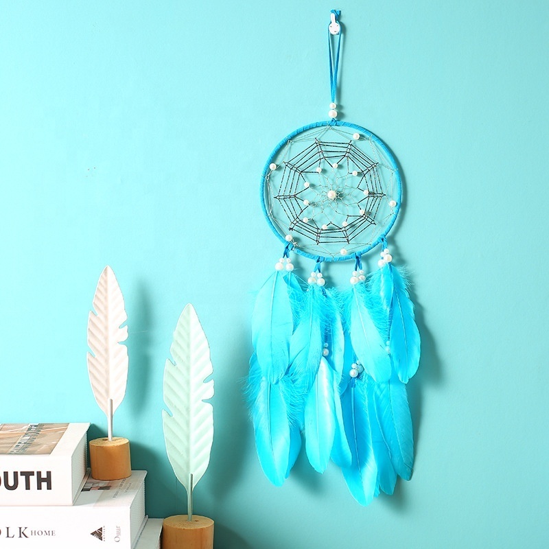 2024 Creative birthday gifts blue feather dreamcatcher wall hanging home decor ornaments dream catcher