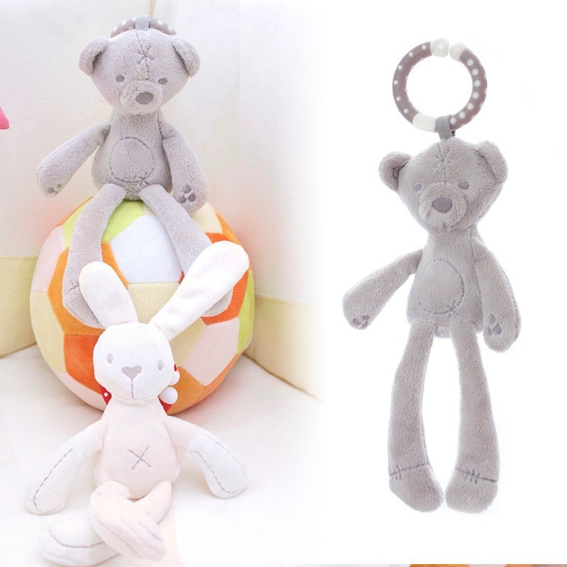 cute baby crib stroller rabbit bunny bear soft stuffed plush toys infant doll with hanging ring windchimes