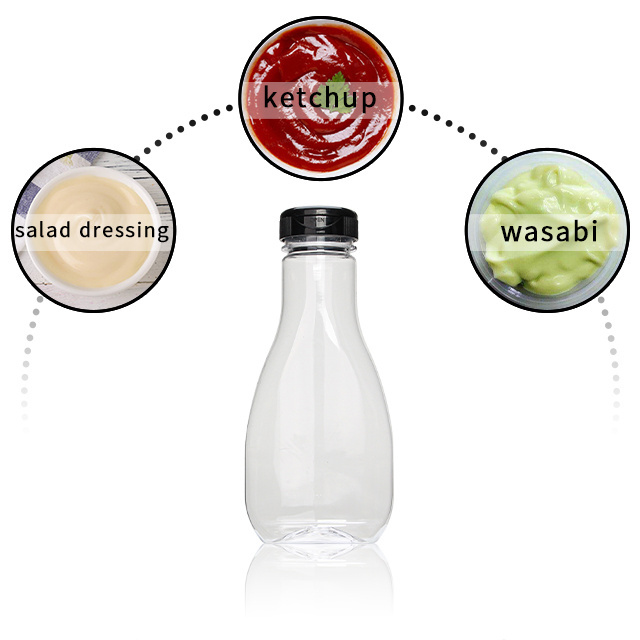 260ml food grade PET plastic squeeze salad dressing ketchup sauce bottles  with flip top lid silicone valve fossil seal