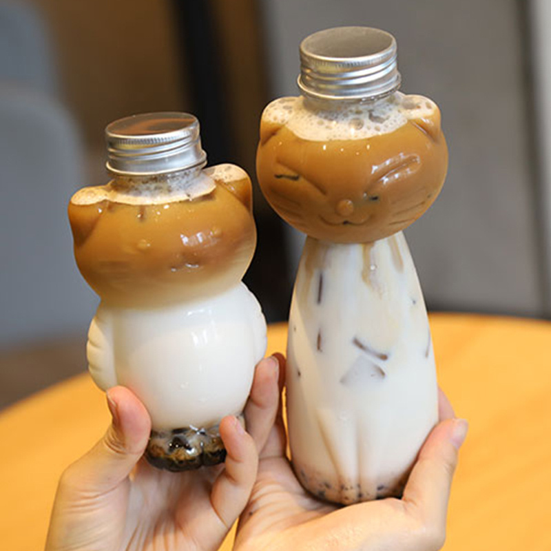 New Cheap 500Ml Cat Shape Transparent PET Plastic Beverage Drinking Bottles Smoothie Milk Fresh Juice Bottles