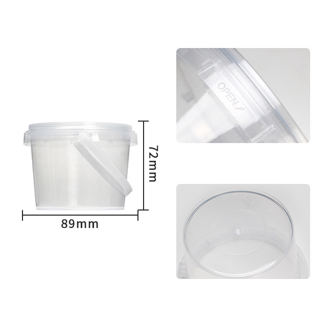 round 200g1kg popcorn ice cream pp Plastic Drink Buckets Wholesale Disposable foodgrade Container Clear Plastic Bucket With Lid