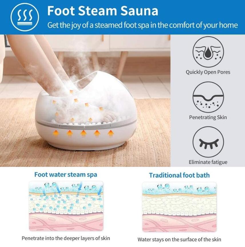 Steam foot spa bath massager with rollers and temperature control for warm feet and pedicure