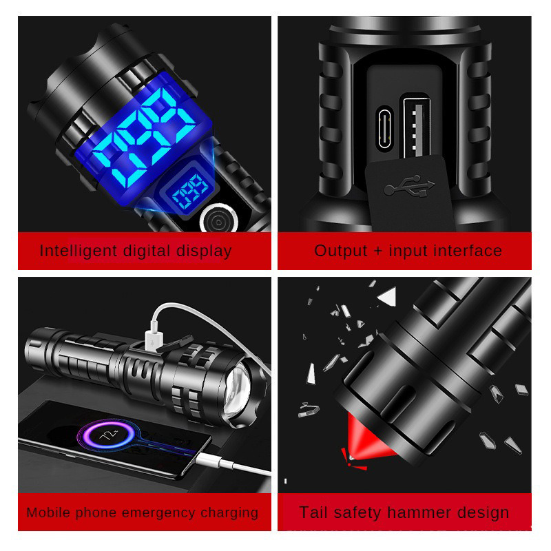 Large capacity battery 5000mAh Zoomable Aluminum Alloy Body Rechargeable USB 26650 Battery XHP70 LED tactical Torch Flashlights