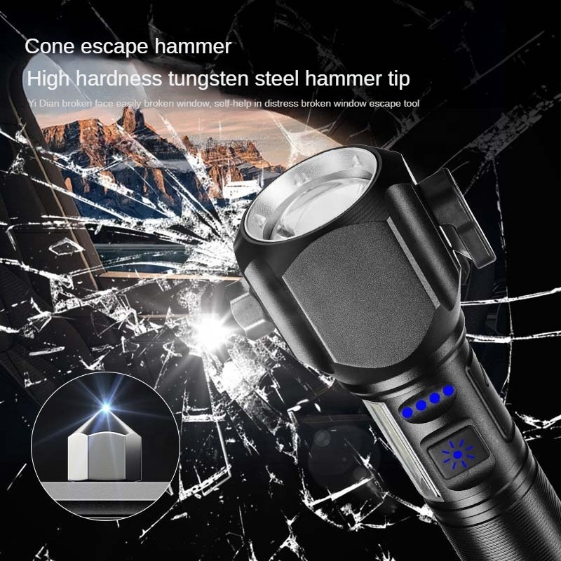 New professional aluminum alloy strong light 20W white laser with hammer knife and magnetic zoom flashlight