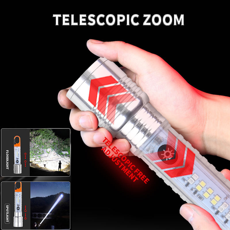 High Lumen Torch Light rechargeable Magnetic Base UV Flashlight Zoomable COB Red Warning Light LED Rechargeable Flashlights