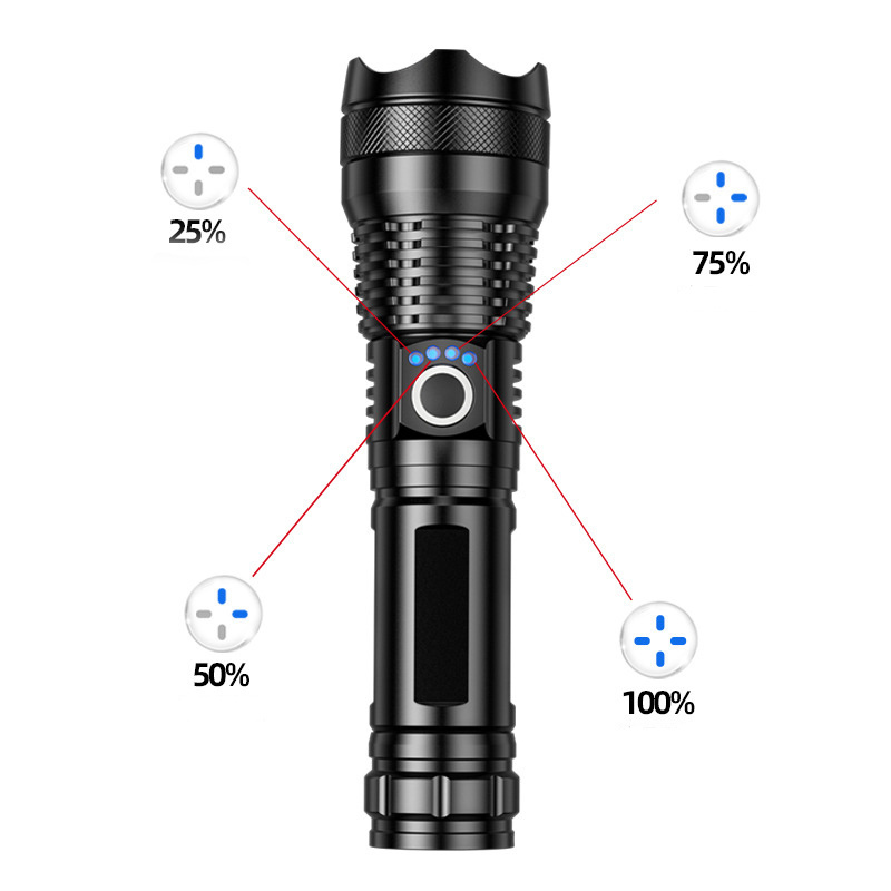 P70 Flashlight Type-C Charging Zoom Power Display Screen White Laser Aluminum Flashlight