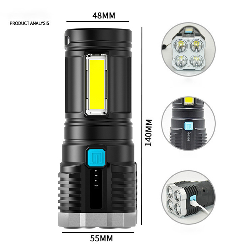 Rechargeable High Power Led Flashlights Waterproof Outdoor Lighting Torch LED Ultra Powerful COB Flashlight