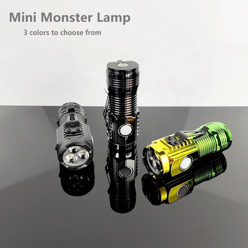 New Pocket Plastic Flashlight 3LED Magnet Metal Clip Type-C USB 5-Mode Mini Flashlight