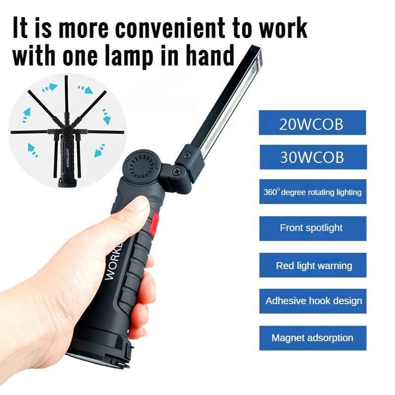 5 lighting modes with 360 degree rotation COB, mechanical light with magnetic base and hook, LED rechargeable flashlight