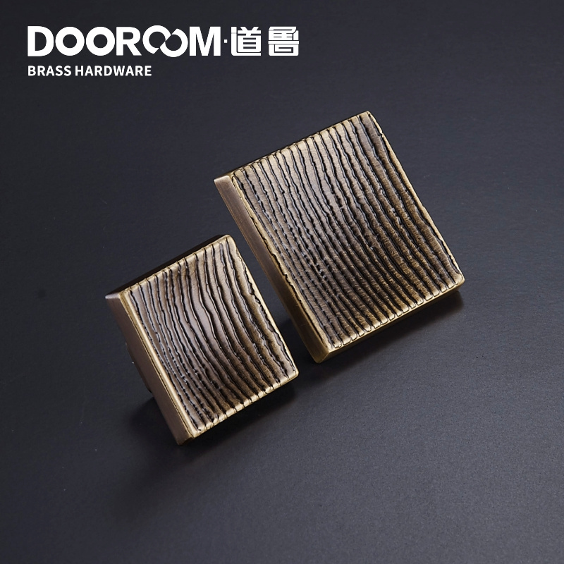 Dooroom Brass Furniture Handles Modern Square Knobs Cupboard Drawer Wardrobe Dresser Personalized Wood Grain Pulls Knobs