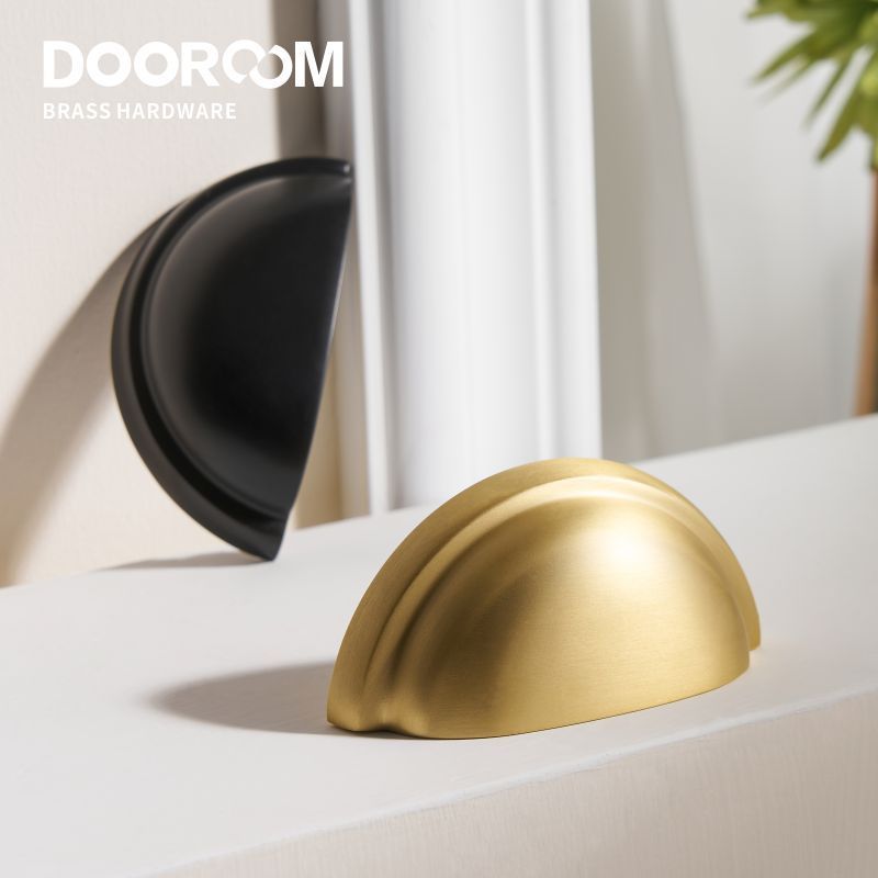 Dooroom Brass Furniture Handles Matt Brushed Nickel Yellow Bronze Cup Handles Cupboard Wardrobe Dresser Shoe Box Drawer Bin Pull