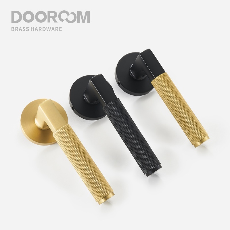 Dooroom Knurled thumbturn Brass Door Lock Set Modern Interior Bedroom Bathroom Double Wood Door Lever Set Dummy Handle Knob