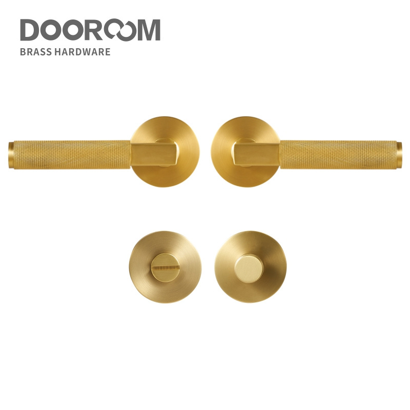 Dooroom Knurled thumbturn Brass Door Lock Set Modern Interior Bedroom Bathroom Double Wood Door Lever Set Dummy Handle Knob