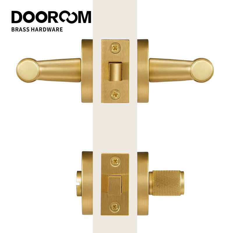 DOOROOM brass knurled thumb turn key latch lever handle cylinder key escutcheon passage room lock