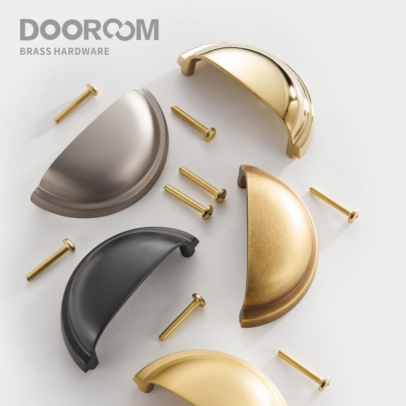 Dooroom Brass Furniture Handles Matt Brushed Nickel Yellow Bronze Cup Handles Cupboard Wardrobe Dresser Shoe Box Drawer Bin Pull