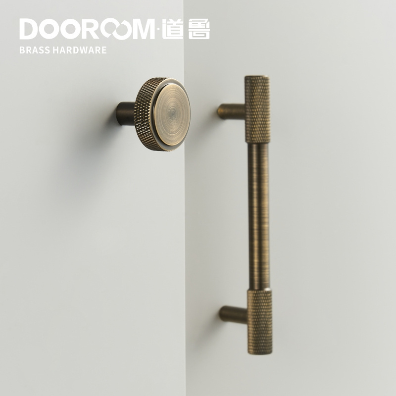 Dooroom Antique Bronze Knurling Furniture Brass Handles Long Round Modern Pulls Cupboard Wardrobe Dresser Drawer Cabinet Knobs