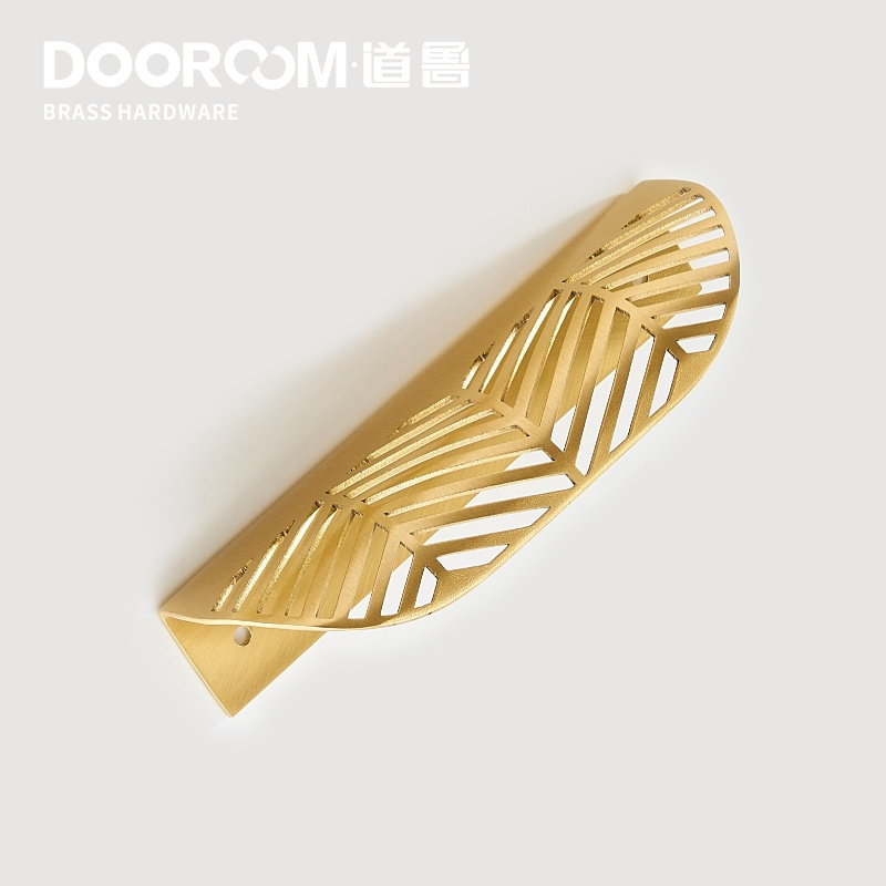 Dooroom Brass Furniture Handles Solid Leaf Shaped Gold Pulls Wardrobe Dresser Cupboard Cabinet Door Drawer Shoe Box Knobs